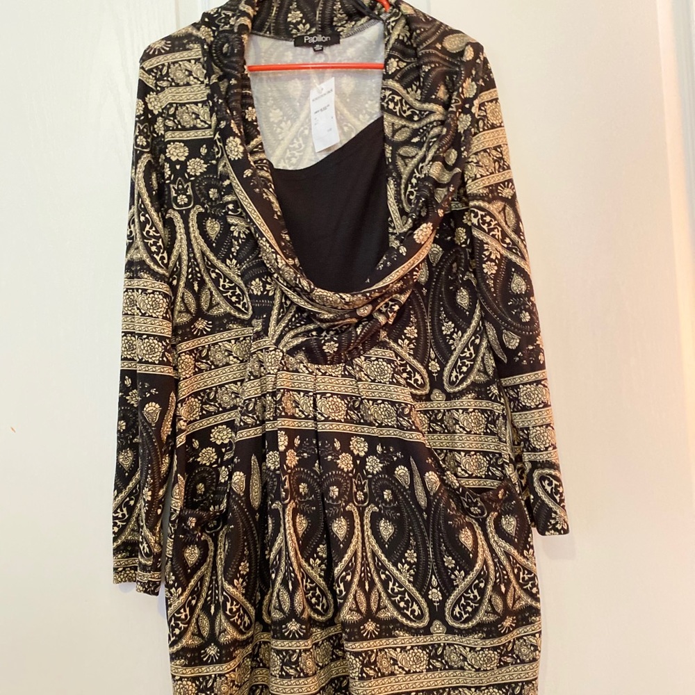 Papillon Cowl Neck Brushed Knit Dress NWT